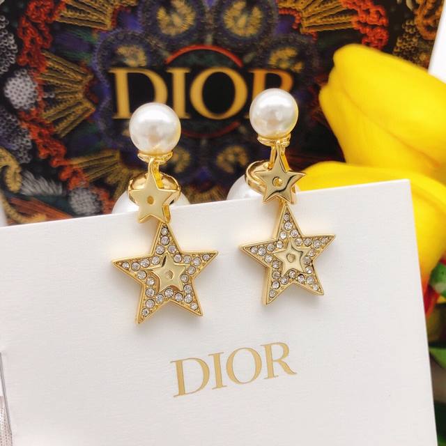 Id Ded0278 Dior Original New Arrival Star-Shaped Diamond-Studded Pearl Earrings