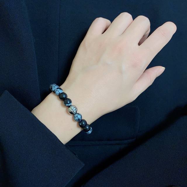 Chanel Double C Letter High-End Natural Snowflake Pattern Agate Bead Bracelet! B