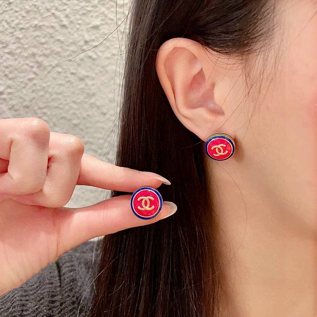 Chanel Colored Dripping Double C Ear Studs