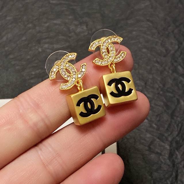 Chanel New Double C Letter Diamond-Encrusted Vintage Gold Ear Studs, Same As In