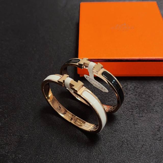 Hermes Rose Gold High-Quality Black And White Enamel Medium-Sized Bracelet Mediu