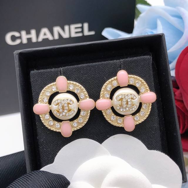 Id Xed0474 New Style Chanel Pink Double C Round Stud Earrings Ultra Beautiful Vi