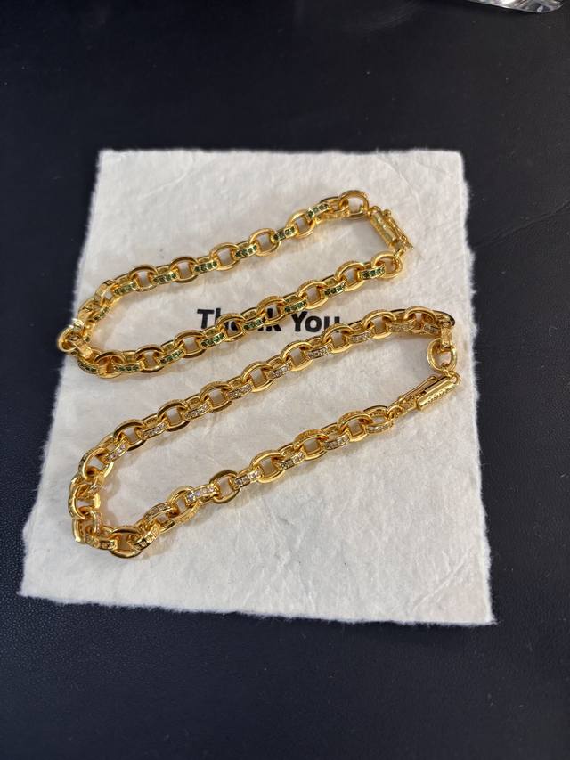Chrome Hearts Heart Letter Diamond-Studded Gold-Plated Bracelet Size 18.20.22 Cm