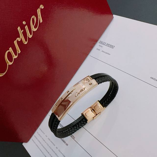 High-Quality Cartier-Style Calfskin Leather Bracelet, Authentic Store-Quality Ne