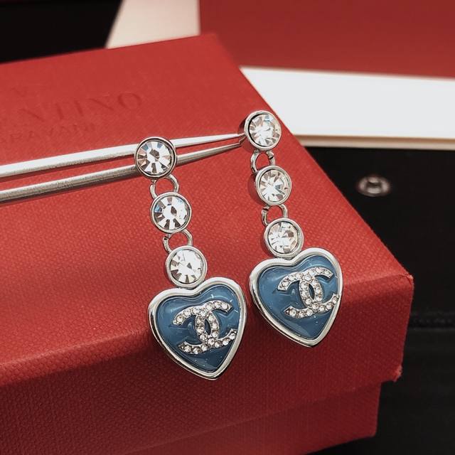 Code Xed0802 Ch*Nel Latest Blue Heart Ear Studs, Consistent Zp Brass Material.