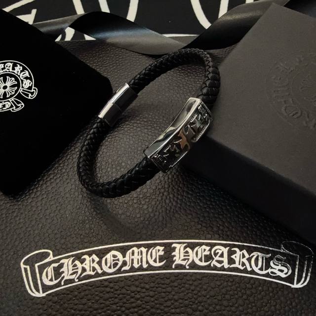 Chrome Hearts Cross Leather Cord Bracelet ~ Authentic Molded Design, Authentic E