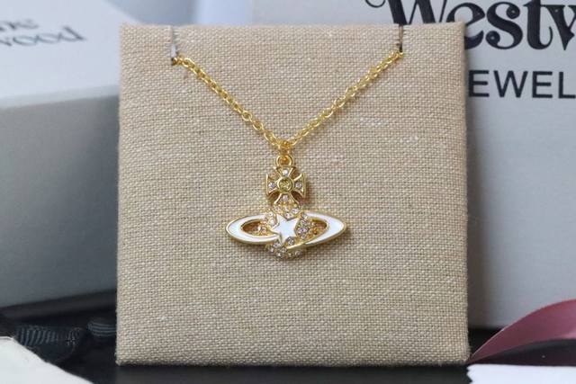New Arrival High Quality Vivienne Westwood Gold-Edged White Enamel Meteor Saturn