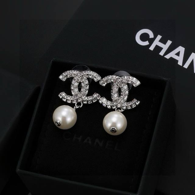 Classic Double C Crystal Pearl Stud Earrings. Swarovski Crystals Are Perfect For