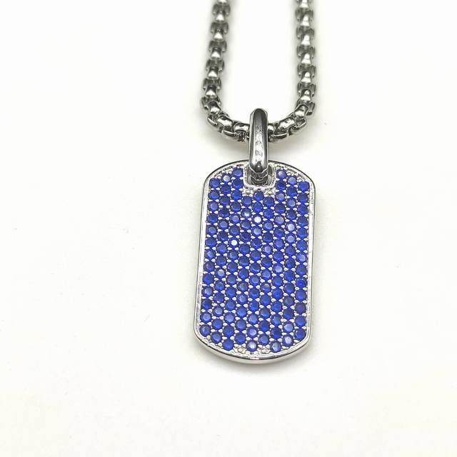 David Yurman Full Diamond Blue Diamond Pendant Necklace. Chain Thickness: 3Mm, L