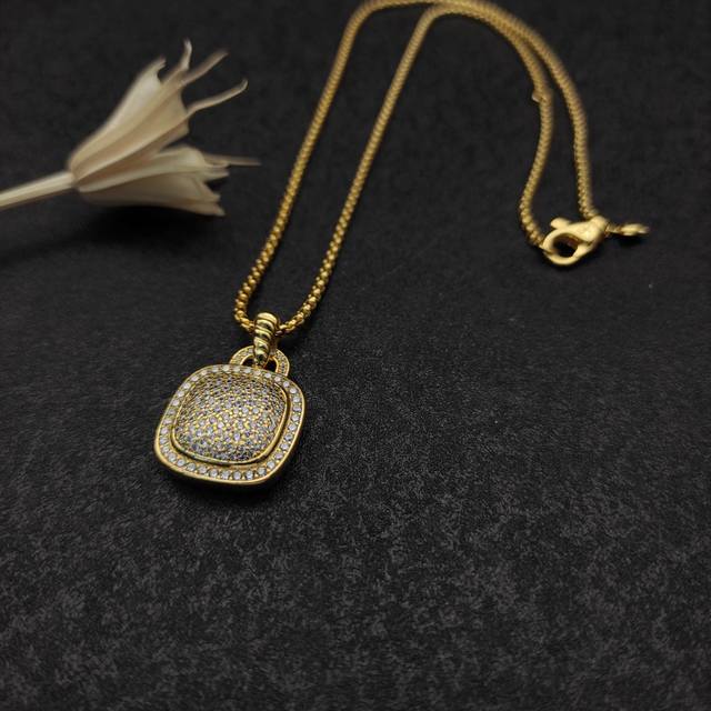 New Arrival. David Yurman 18Mm Square Diamond Full Diamond Necklace. Various Sty