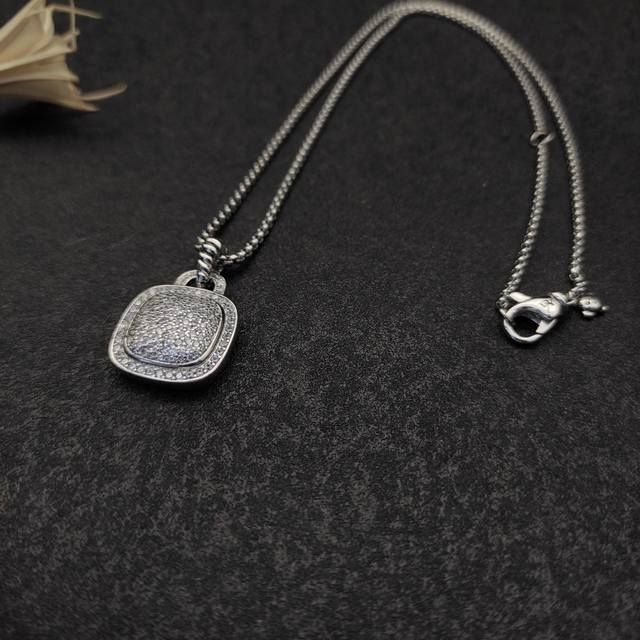 New Arrival. David Yurman Silver 18Mm Square Diamond Full Diamond Necklace. Vari