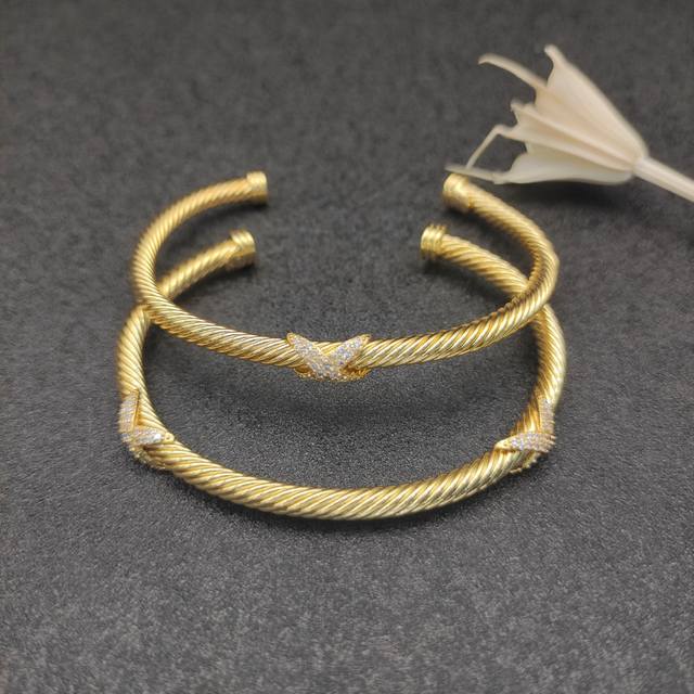 New Arrival. David Yurman 4Mm Gold-Tone Full Diamond X Bracelet. Available In Si