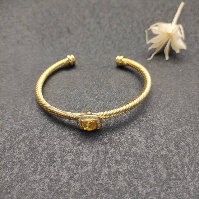 New Arrival. David Yurman 4Mm Gold-Toned Square Diamond Chain Yellow Diamond Bra