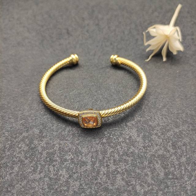 New Arrival. David Yurman 4Mm Gold-Tone Square Diamond Knotted Purple Champagne