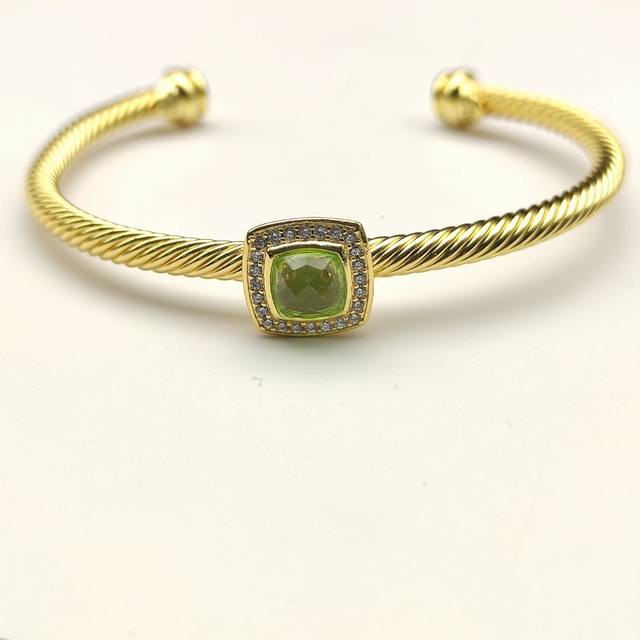 David Yurman 4Mm Gold-Tone Square Diamond-Studded Bracelet In Purple, Red, Blue,
