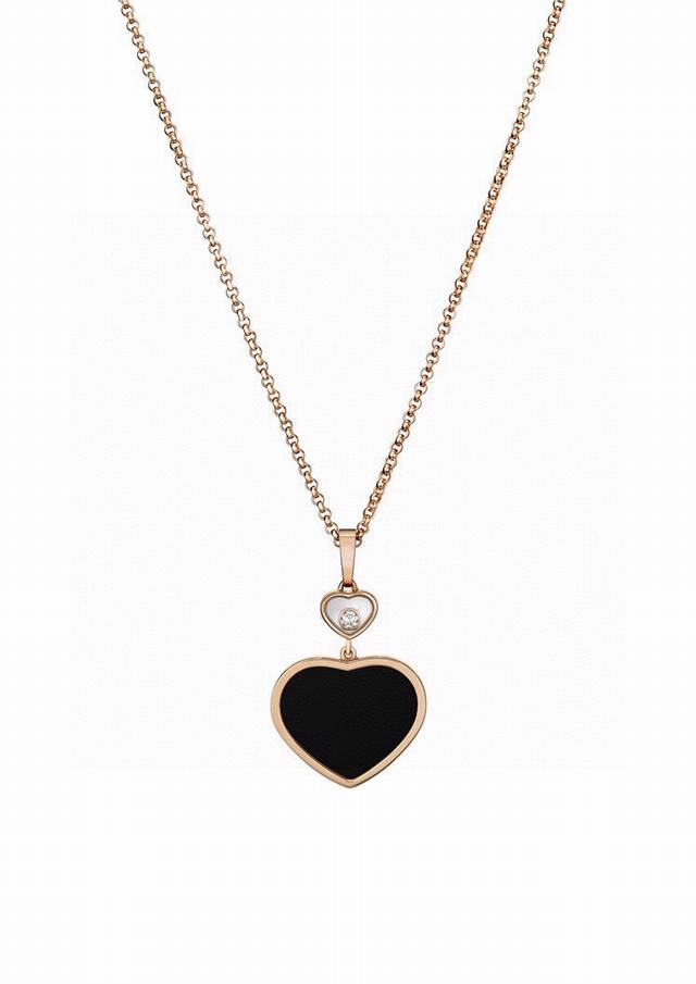 Chopard Necklace Black Onyx Heart-Shaped Beating Heart Necklace With Sparkling D