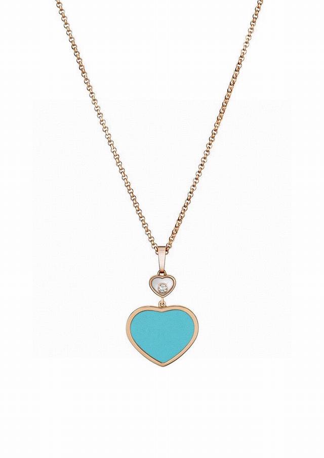 Chopard Necklace Turquoise Heart-Shaped Beating Heart Necklace With Sparkling Di