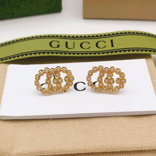 Number Ged0152 Gucci New Style Double G Diamond-Studded Vintage Mini Ear Studs,