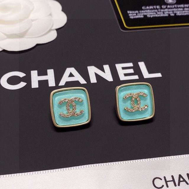 Zp New Chanel Double C Earring Studs. Light Blue, Elegant, And Sophisticated Des