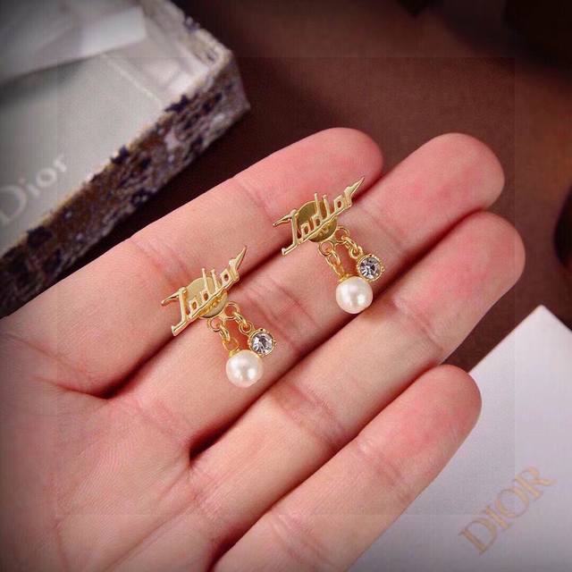Stud Earrings And Necklace New Arrival Authentic Single Piece Jadior Dior Letter