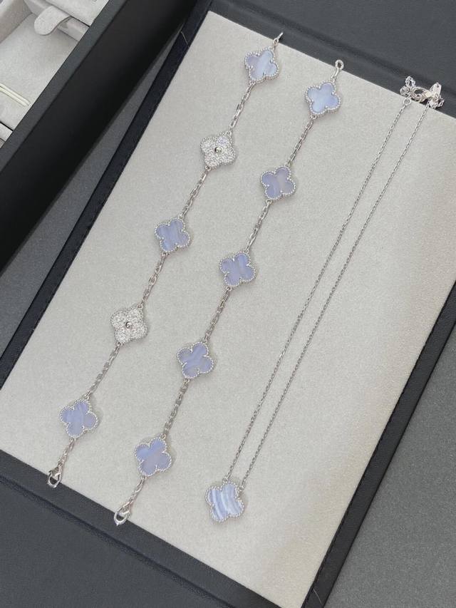 V Gold Material Vca White Gold Purple Agate With Diamond Accents Five-Flower Nec
