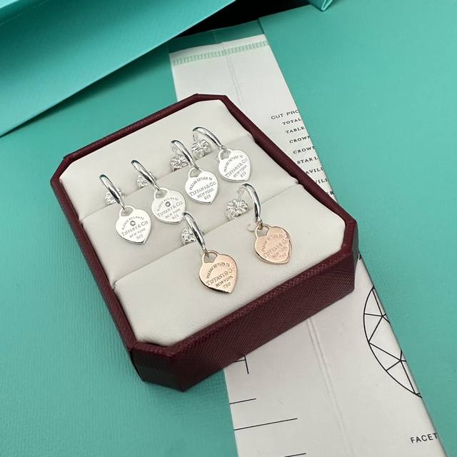 Tiffany New Cnc Steel Stamp Heart-Shaped Earrings With Plum Blossom Ear Studs Si