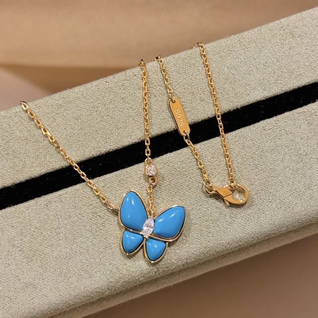 Fanjia New Arrival Blue Turquoise Butterfly Necklace, Premium Quality, Handcraft