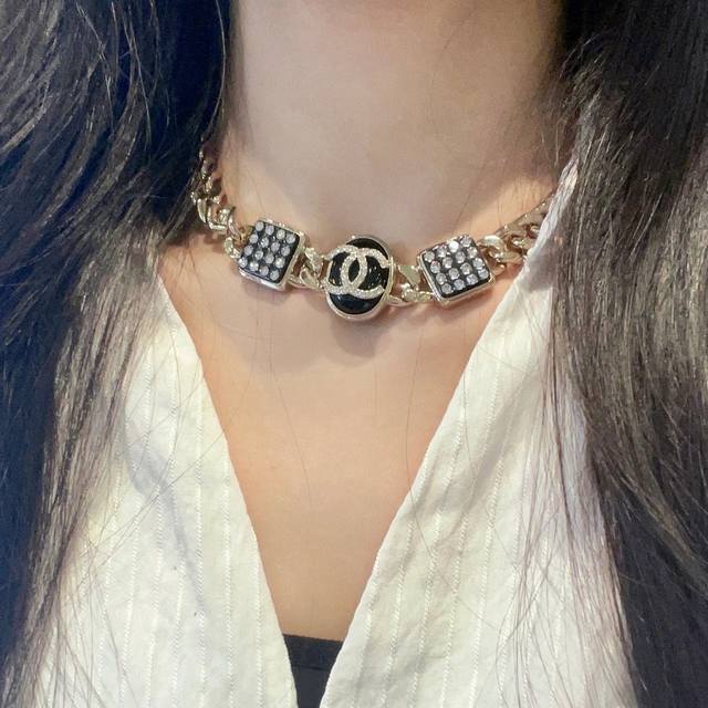 Chanel Double C Diamond-Encrusted Necklace