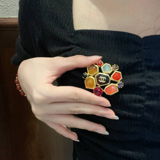 Chanel Color Diamond Double C Brooch