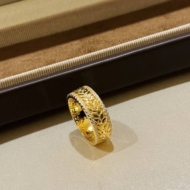 A5613 Boho-Style New Design, Vintage, Brushed Wheat Ear, Gold Ring, High-End Ita