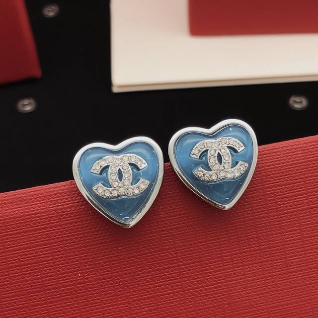 Id Xed0036 Ch*Nel Latest Blue Heart-Shaped Ear Studs, Consistent Z-Batch Brass M