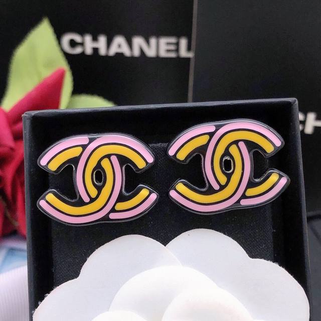 Id Xed0682 Ch*Nel Latest Resin Colorful Double C Earrings, Z-Batch Brass Materia