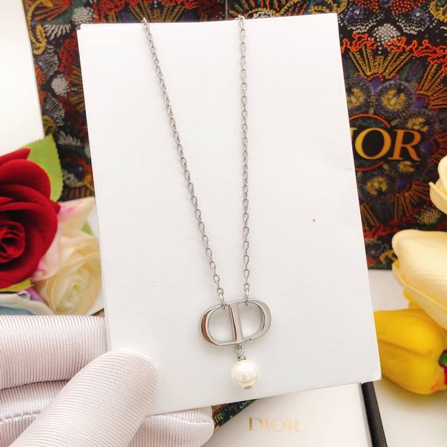 Model Number Dxl0044 Dio*Latest Silver Pearl Pendant Necklace, Z-Batch Brass Mat