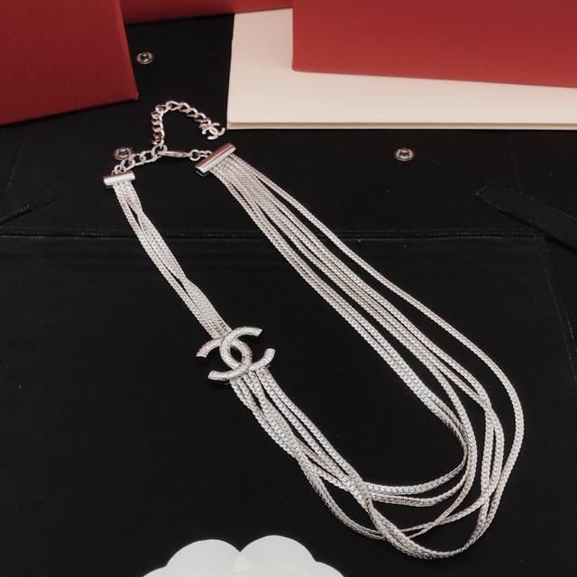 Id Xxl0278 Ch*Nel's Latest Silver Multi-Layered Polished Necklace, Made Of Zp Br