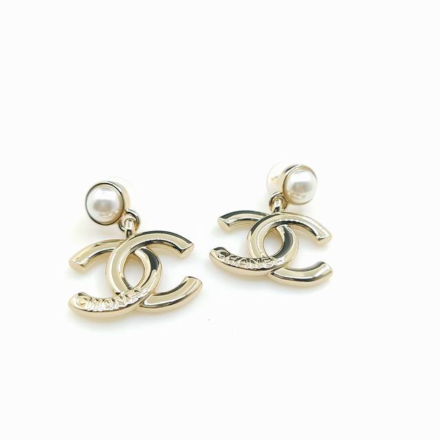 Chanel Latest Light Gold Cc Letter Earrings, Zp Brass Material