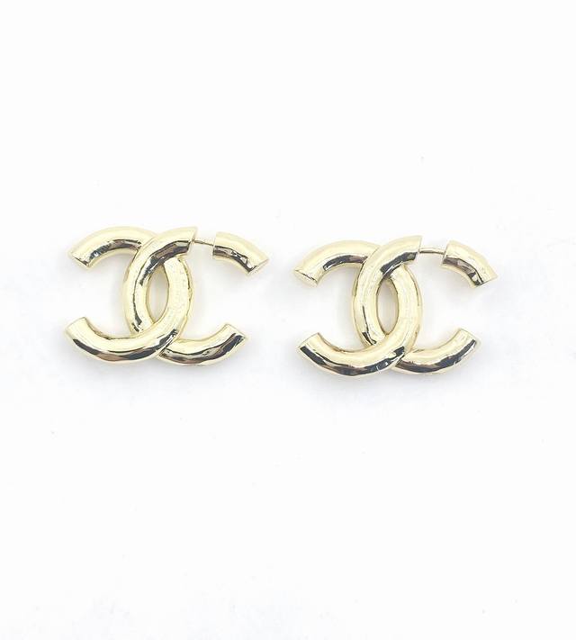 Chanel Latest Double C Vertical Stud Earrings, Zp Brass Material