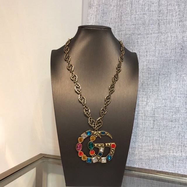 Necklace, Ear Studs, And Brooch Gucci Necklace And Ear Stud Set, Same As The Sto