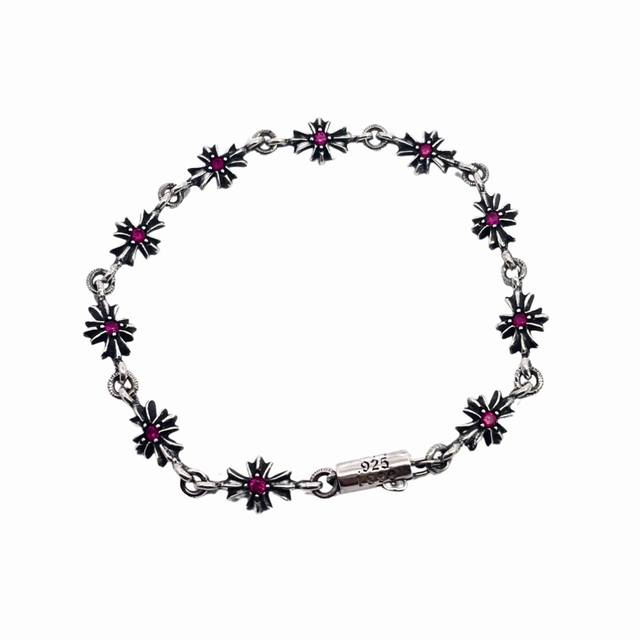 Kroxin Red Diamond Cross Bracelet , Made Of Pure Silver With A Vintage Finish, H