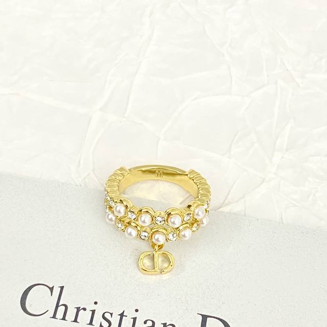Code R048 Dior Ring Hot Seller New Arrival Dior Pearl And Crystal Double C Ring