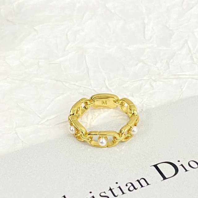 Code R047 Dior Ring Hot-Selling New Arrival Dior Metal Cd Letter Pearl Ring Feat
