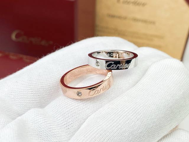 Cartier Letter Logo Single Diamond Ring Classic Store Logo Design #6789 Size #Ro