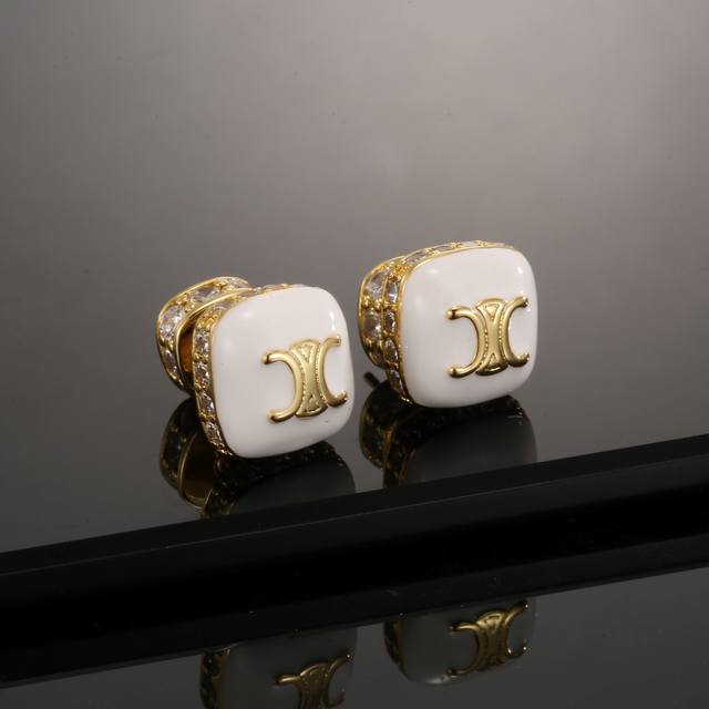 Celine Celine Square Stud Earrings Classic Golden Hue, Small And Delicate, Cute