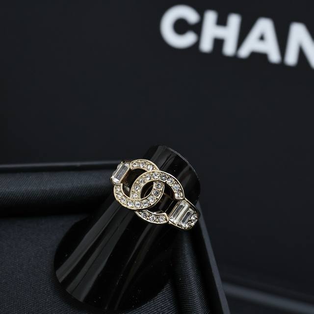Chanel Full Diamond Double C Light Gold Letter Ring. The Light Gold Ring Band Fe