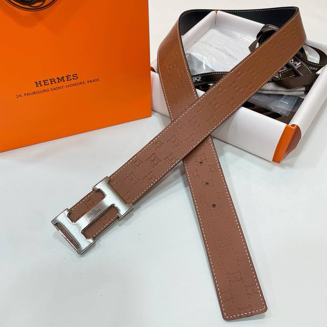 Herm S Steel Buckle, Double-Sided Top-Grain Leather, Premium And Sophisticated!