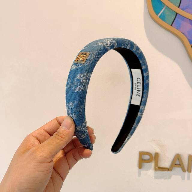 With Packaging: Celine Vintage Letter Denim Hairband, Summer Wide-Brimmed Face-S
