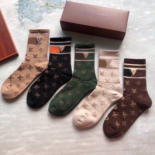 Special Louis Vuitton New Women's Mid-Calf Socks, One Box Of Five Pairs, 100% Co