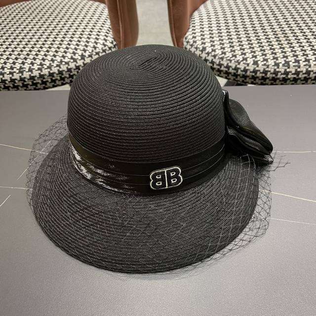 Balenciaga Parisian Straw Hat 2025 New Korean-Style Bow Straw Hat With Split Bac