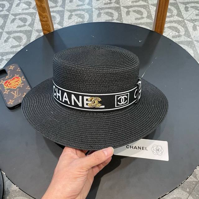 Chanel 2025 New Arrival Small Chanel-Style Flat-Top Straw Hat, Essential For Str