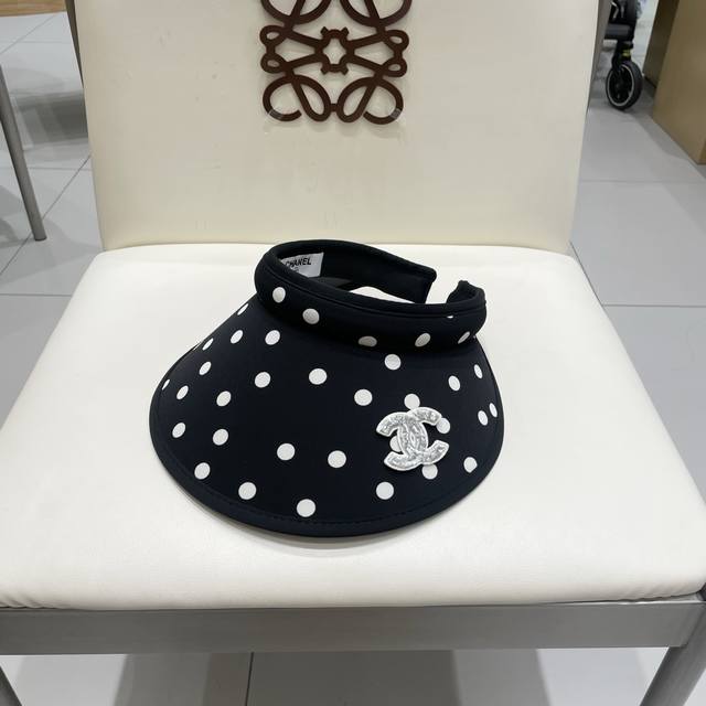Chanel Polka Dot Open-Top Sun Hat For Women, Spring/Summer Travel, Uv Protection
