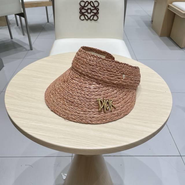 Dior Natural Raffia Summer Sun Hat For Women, Korean-Style Ins-Inspired Minimali